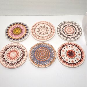 Mandala Patterned Extra Absorbent Stone Coasters with Metal Keeper Stand New